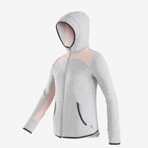 Girls' Warm Breathable Cotton Hooded Gym Jacket - Light Grey