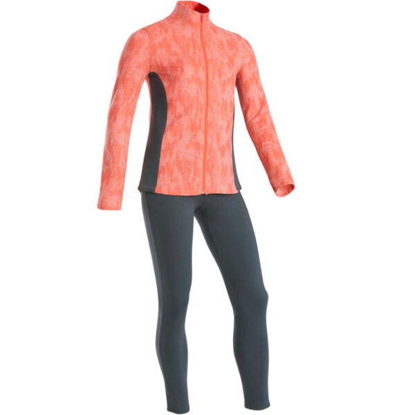 Girls' Warm Gym Tracksuit - Pink Print/Grey Leggings
